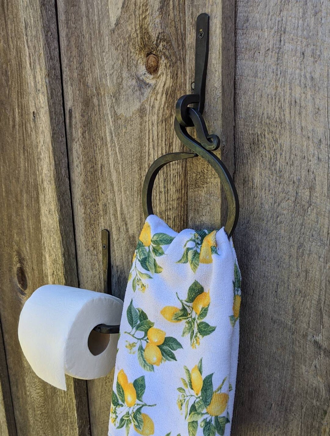 Circular Hand Forged Bathroom Hand Towel Holder With Matching Toilet ...