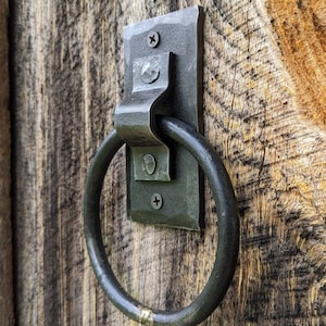 Single Large Brazed Round Ring Hand Forged Handle, Door Pull, Door Knocker, Tie Down