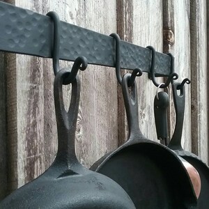 Large Hand Forged Wall Mounted Pot Rack With Hammered Finish - Etsy