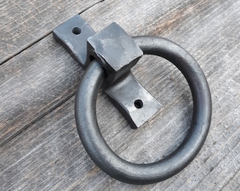 Single Round Ring Hand Forged Handle, Door Pull, Door Knocker, Tie Down