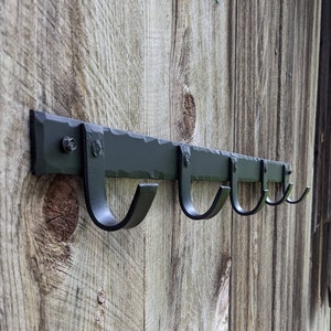 Hand Forged Five Hook Wall Mounted Coat or Storage Rack.