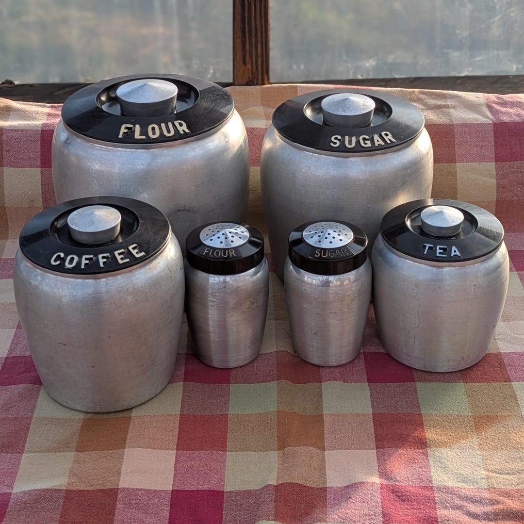 Mid Century Modern MCM Kromex Aluminum Canister and Shaker Set for