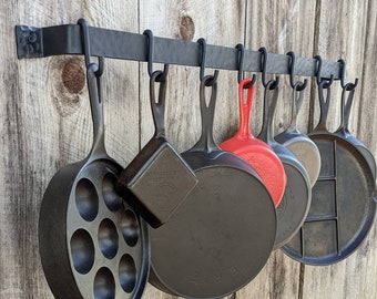 Hand Forged 36 Hammer Finish Pot Rack With Movable Hooks Sturdy Enough for Cast  Iron Display 