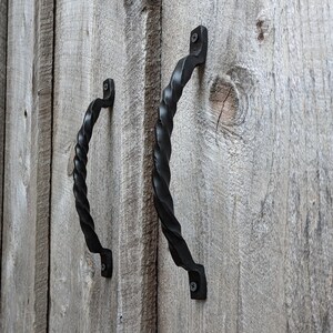 Set of 2 Curved Twisted Hand Forged Handles or Pulls