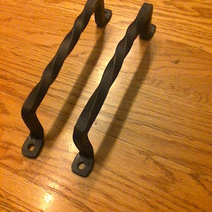 Set of 2 Twisted Hand Forged Handles or Door Pulls Blacksmith Made Wrought Iron image 5