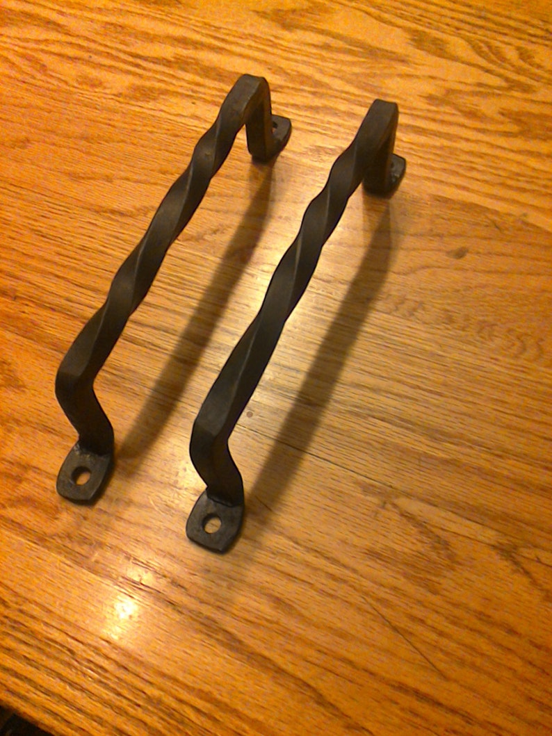 Set of 2 Twisted Hand Forged Handles or Door Pulls Blacksmith Made Wrought Iron image 5