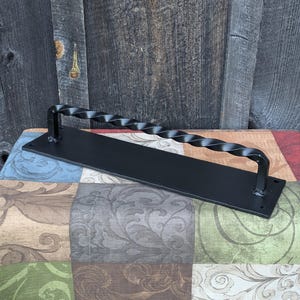 Single Large Twisted Hand Forged Blacksmith Made Door Pull or Handle on Sturdy 16&quot; x 4&quot; Backplate