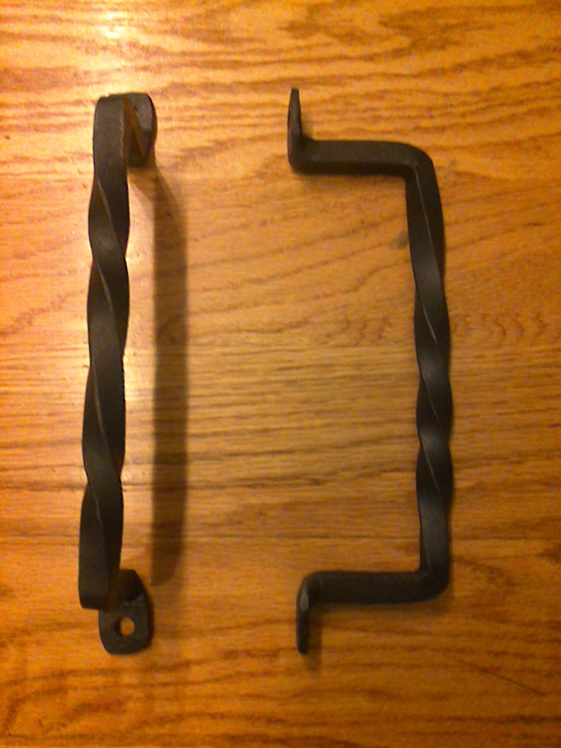 Set of 2 Twisted Hand Forged Handles or Door Pulls Blacksmith Made Wrought Iron image 3