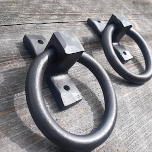 Set of 2 Round Ring Hand Forged Handles, Door Pulls, Door Knockers, Tie Downs