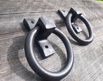 Set of 2 Round Ring Hand Forged Handles, Door Pulls, Door Knockers, Tie Downs