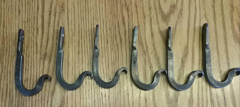 Set of Six Hand Forged Hooks with Scrolled Ends. | Etsy