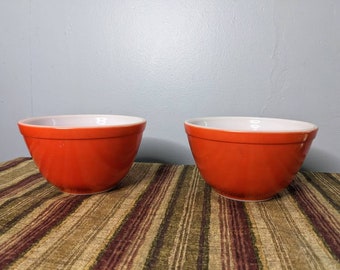 Two Primary Red Pyrex 1 1/2" Mixing or Serving Bowls