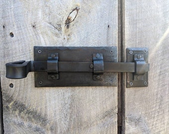 Hand Forged Strap Deadbolt Door Latch. Wrought Iron style for an antique/vintage look!