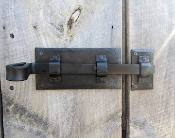 Hand Forged Strap Deadbolt Door Latch. Wrought Iron style for an antique/vintage look!