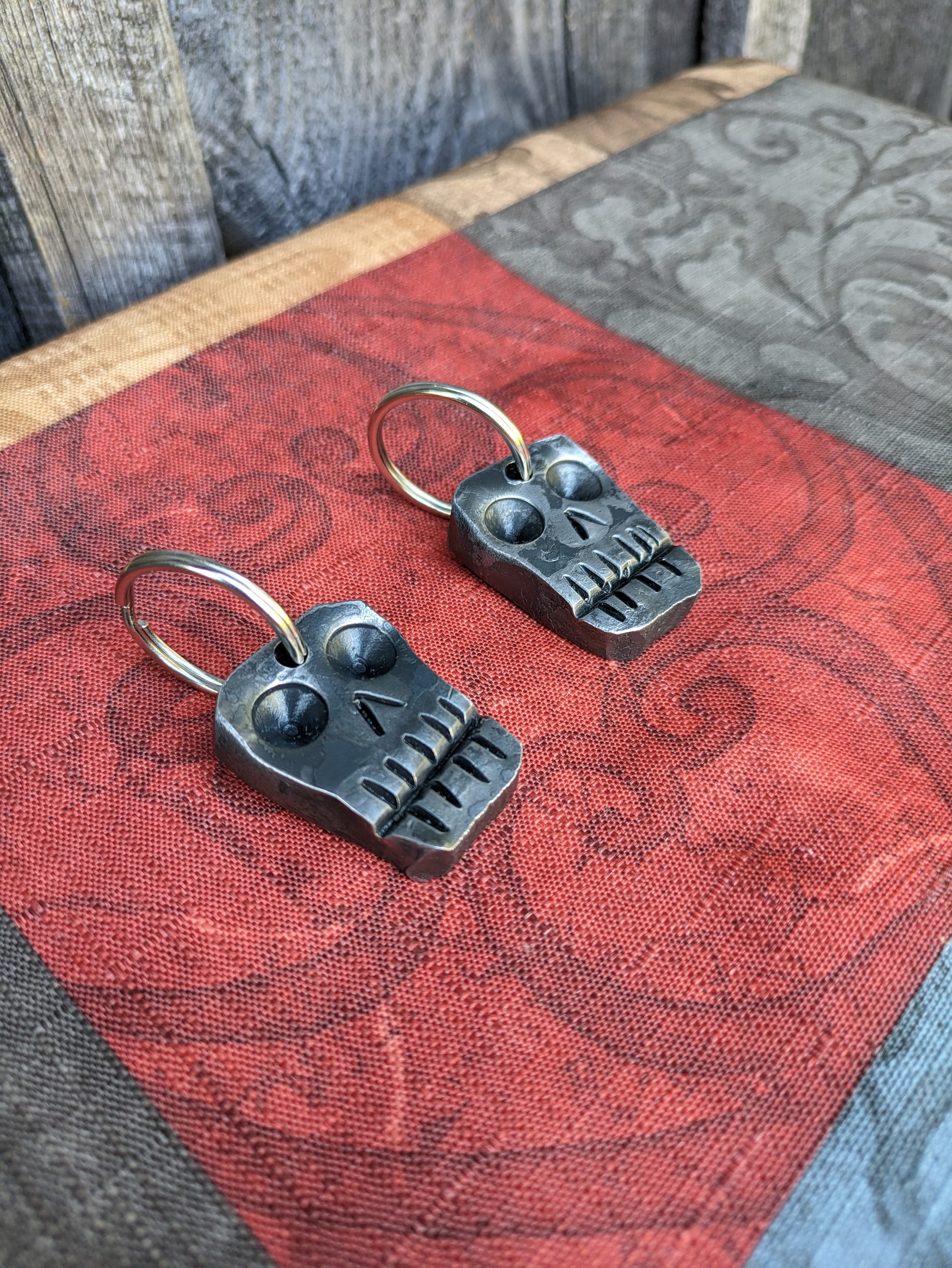 Hand Forged Steel Skull Keychain, Blacksmith Made. Great Gift Idea