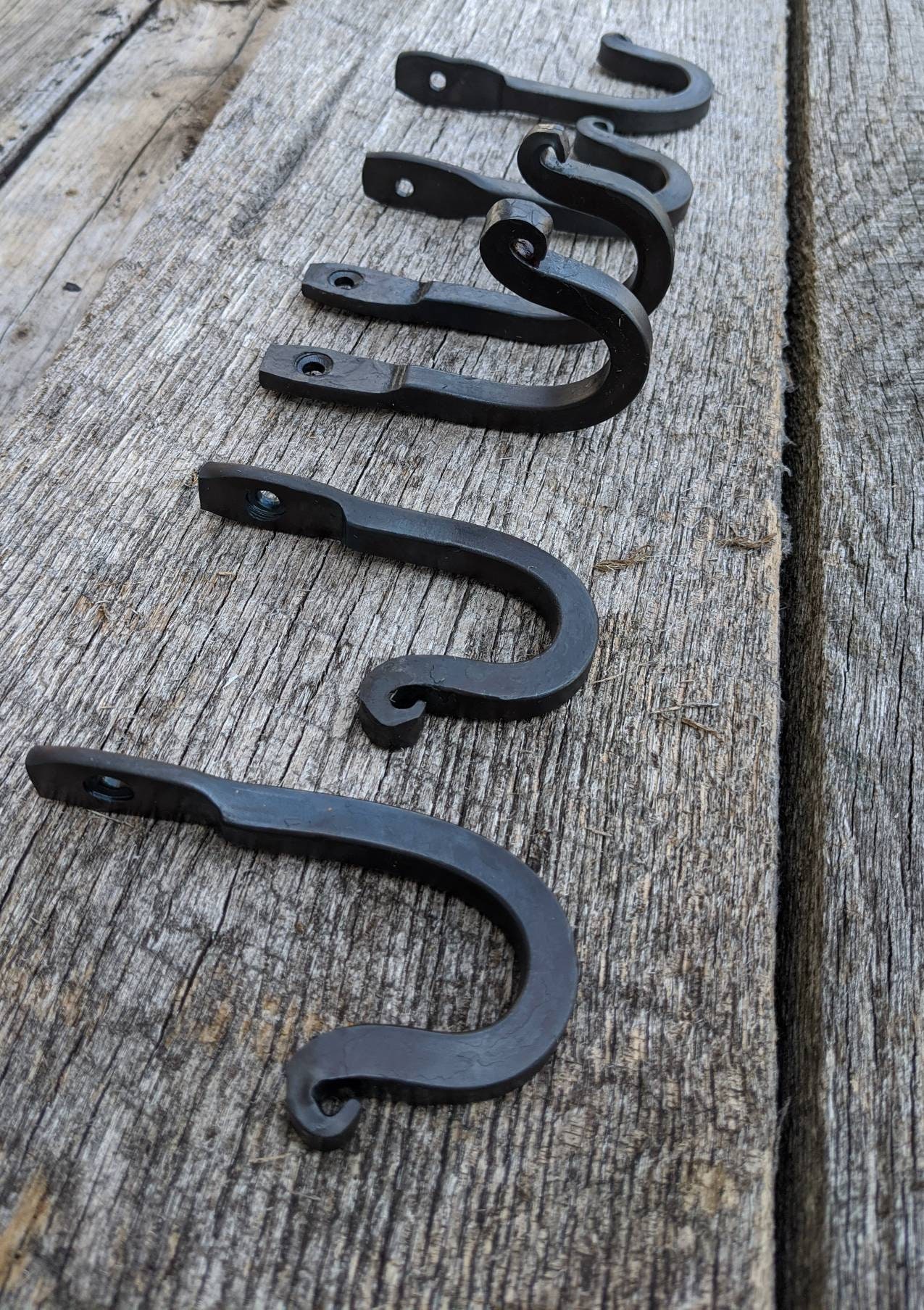 Set of Six Hand Forged Hooks With Scrolled Ends. Vintage/antique Wrought  Iron Look -  Canada