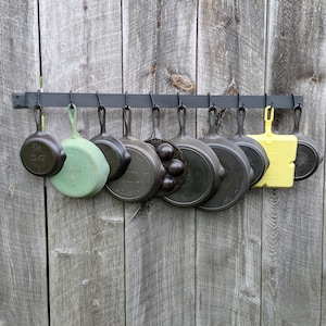 Hand Forged 48&quot; Smooth Finish Pot Rack with Movable Hooks- Sturdy Enough for Cast Iron Display