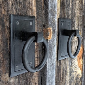Set of 2 Round Ring Hand Forged Handles or Door Pulls on Sturdy Backplate