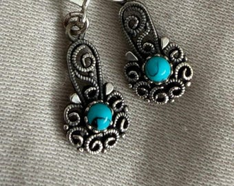 Vintage 835 Silver Turquoise Earrings Filigree Dangle Earrings