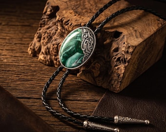 Handcrafted Green Stone Bolo Ties, Wedding Bolo Ties, Cowboy Bolo Tie Leather Cord, Party Accessories, Gifts