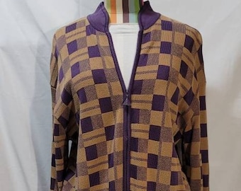 70's Bleyle Women Sweater Purple & Beige Silk Mix Long Sleeve Sweater Livraison gratuite