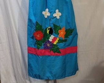 Mexican Blue Dress w/Large Bird And Flowers Lounge Dress One Size Maternity Dress Free Shipping