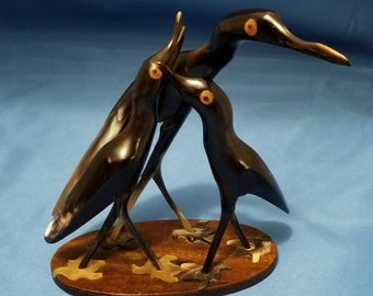Crane Sculpture 3 Cranes Figurines Made Of Bone Mama And Babies Bird OOAK Bird Sculpture Photo Prop Free Shipping