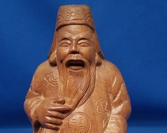 50's Wooden Laughing Buddha Large Sitting Chinese Buddha Lucky Chinese Buddha Figurine Free shipping