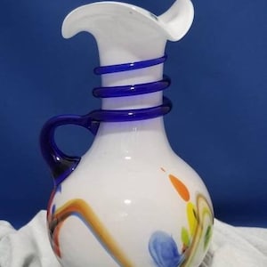 Murano Pitcher Gorgeous Milk Glass Colbalt Blue Murano Pitcher Multicolored Murano Vase Free Shipping