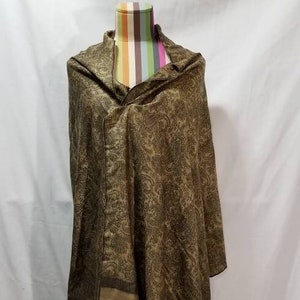 Extra Large Wool Scarf: Black & Gold Paisley Shawl