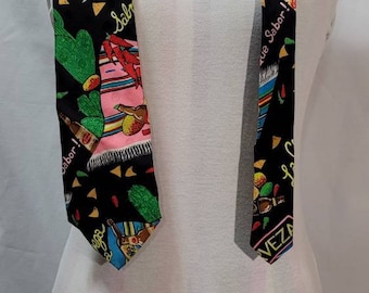 Nicole Miller Silk Tie: Mexican Theme Cactus Beer Necktie