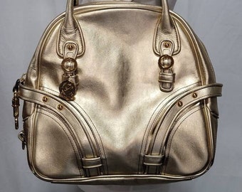 Juicy Couture GOLD Leather Bowler Bag Extra Large Leather Tote Multi Purpose Large Bag Weekend Travel Bag Free Shipping