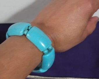 Turquoise Bracelet Genuine Turquoise Stretched Bangle Rectangle And Round Turquoise Stones Free Shipping