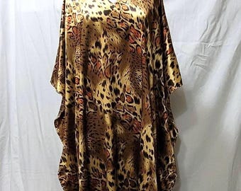 Animal Print Kaftan Dress: Polyester Lounge Mumu, One Size