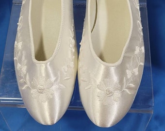 Wedding Women Shoes by Saugus Shoe Snow White Ballet Shoes w/Embroidery & Seed Pearls Free Shipping