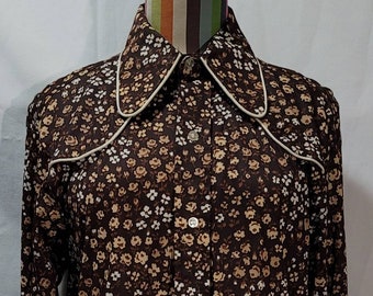 MAXINO Men Shirt 70's California Design Long Sleeve Rocker Shirt Hippie Brown Shirt Free Shipping