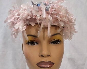 50's Women Hat Michael Terre Pink Fascinator Southern California Pillbox Hat Free Shipping