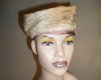 60's Women Fur Hat w/Satin Trim Genuine Mink Fur Hat Vintage Fur Hat Free Shipping