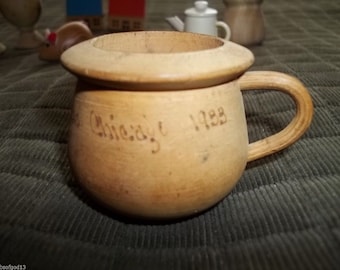Antique 30's Cup Wooden Miniature Cup Century Of Progress Chicago 1933 Fully Marked Souvenir Free Shipping
