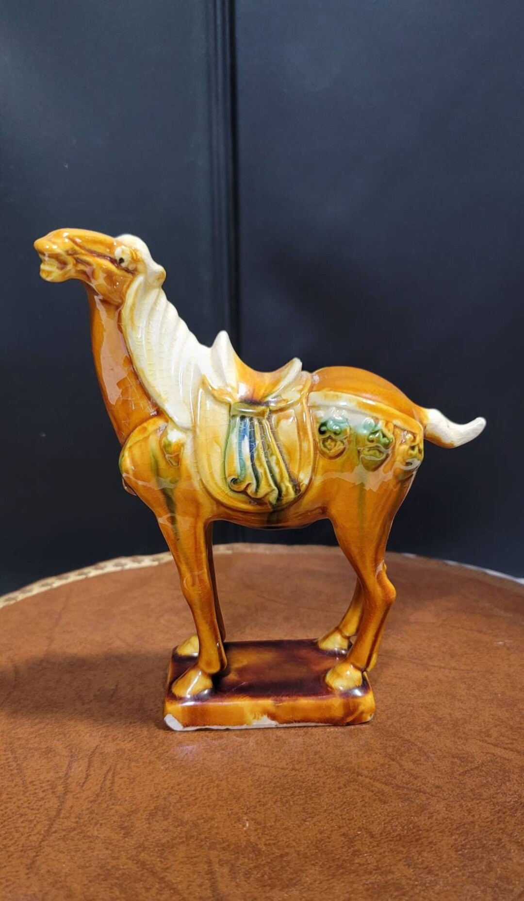 Vintage Tang Horse Figurine W/sancai Drip Style Glaze Tang Horse