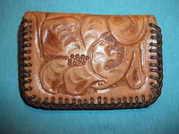 Vintage 60 S Small Wallet Coin Purse Hand Tooled Mexican Leather Small Change Wallet Unisex Wallet Vintage Wallet F!   ree Shipping - 