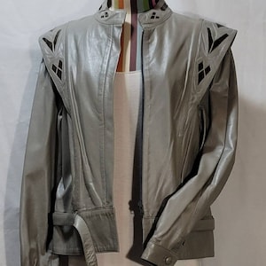 Men Leather Jacket ZERIMAR Gray Leather Jacket w/Snakeskin 80&#39;s Punk Jacket Free Shipping