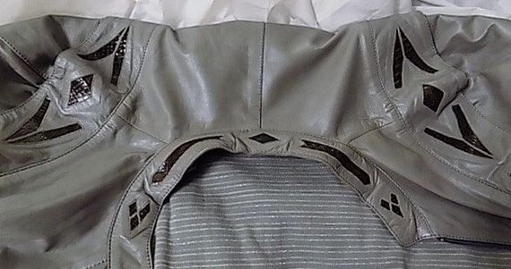 80's Jacket ZERIMAR Gray Leather w/Snakeskin Wome… - image 6