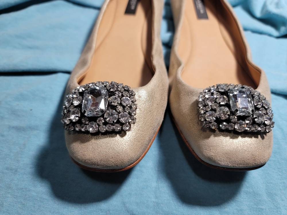 Ann Taylor Shoes Gold Ballet Shoes W/glass Rhinestone 9M