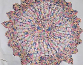 60's Doily Multi Color Crochet Doily Round With Intricate Pattern "Teaching Doiley" Free Shipping