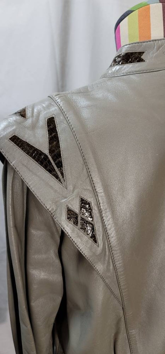 80's Jacket ZERIMAR Gray Leather w/Snakeskin Wome… - image 8