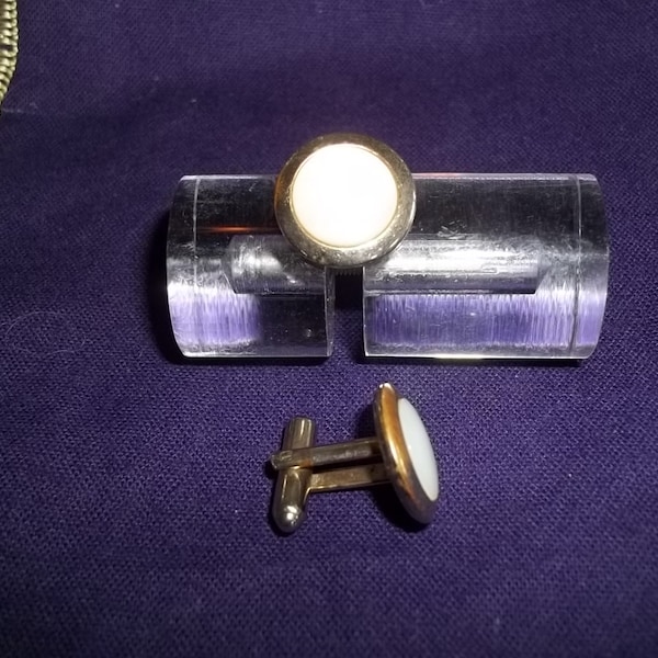 Vintage 70's Cuff Links / Cufflinks Mother Of Pearl /MOP Art Deco Classy Free Shipping