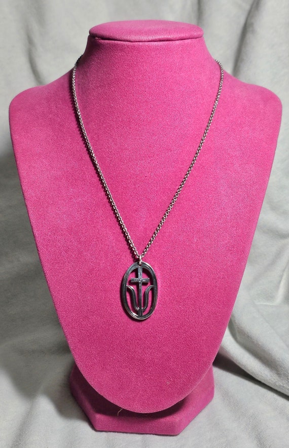 James Avery 70's Tulip & Cross Pendant And Chain … - image 1