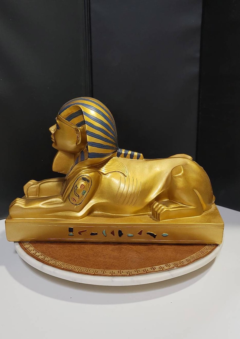 Grande statue de sphinx de Gizeh, grande figurine de sphinx égyptien or et bleu, accessoire photo, livraison gratuite image 6