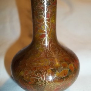 50&#39;s Cloisonne Vase Mini Chinese Small Vase Amber Cloisonne Vase Blue Interior Free Shipping